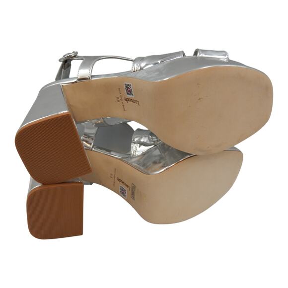 Larroude Bee Strappy Block Heels Platform Sandals Silver Size 8.5 - Picture 7 of 11